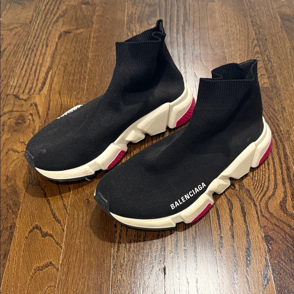 Balenciaga Black and White Sock Sneakers with Pink Accents